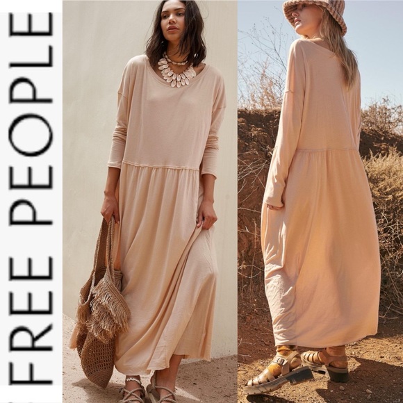 Free People Dresses & Skirts - NWT Free People Beach Anytime Midi Long  Sleeve Dress xs in sand